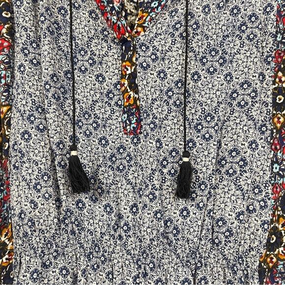 Akemi & Kin Anthropologie Blue & Red Patchwork Floral Boho Mini Dress Womens M - Picture 7 of 10